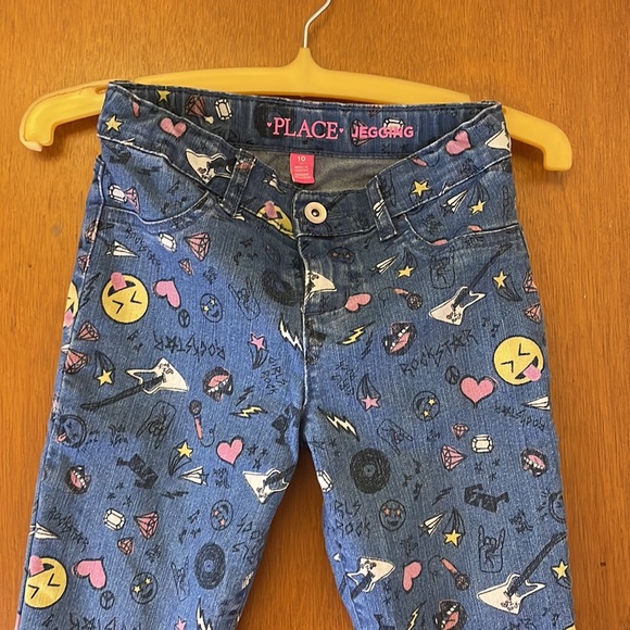Kids 9/10 Jeans Leggings graffiti emoji print denim - Picture 2 of 7